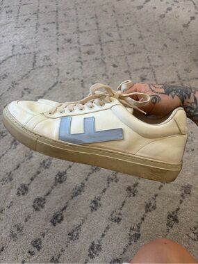 Flamingos Life Leather Men's Low-Top Sneakers with Light Blue Accent Size 44